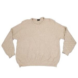 Tahari Sweater Womens Size L Beige Cable Knit Long Sleeve Crew‎ Neck Long Sleeve